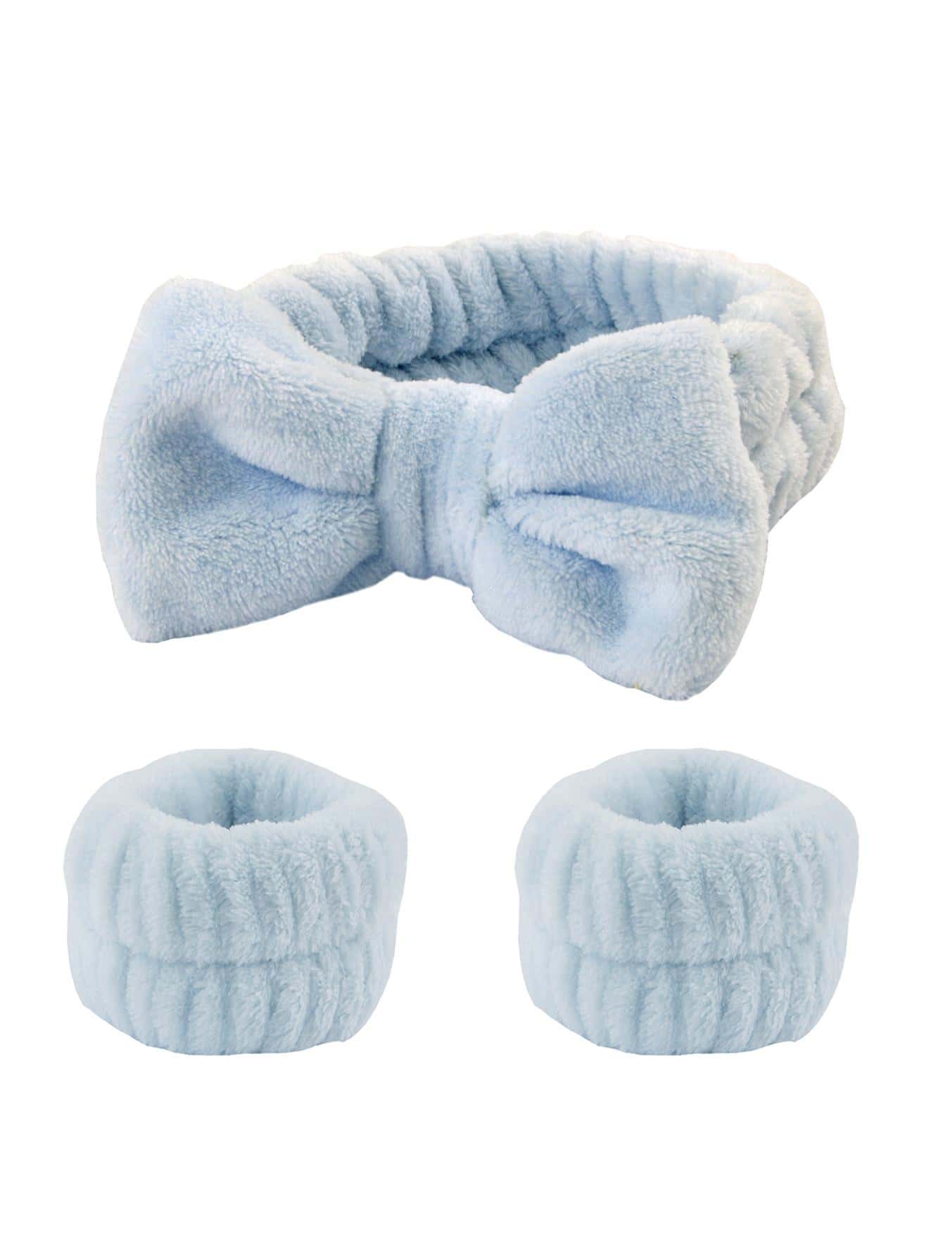 3 Cái/bộ Chắc Chắn Tắm Băng Đô & Cổ Tay, Hiện Đại Polyester Nơ Trang Trí Tắm Dây Buộc Tóc Cho Phòng Tắm - Màu xanh lam - Xem 1