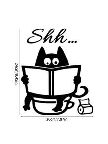 Hình dán nhà vệ sinh in hình mèo hoạt hình - màu đen - Xem 2