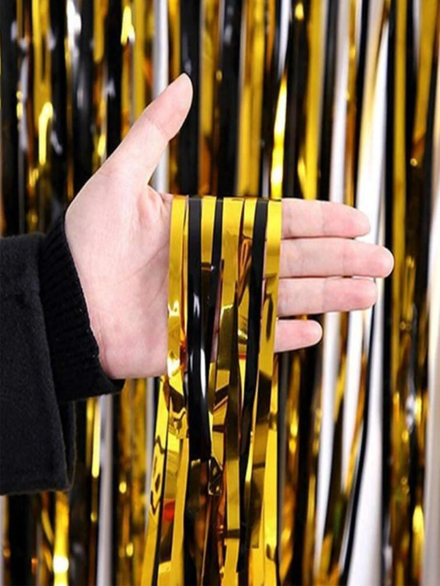 3 Cái/bộ Rèm Tua Rua Thú Cưng, Màn Mưa Viền Khối Màu Hiện Đại Cho Bữa Tiệc - màu đen - Xem 1