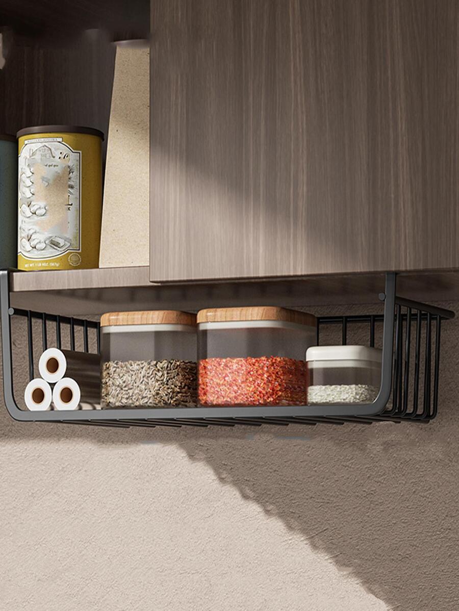 1pc Iron Kitchen Storage Rack, Modernist Solid Storage Rack For Kitchen - Black - View 1