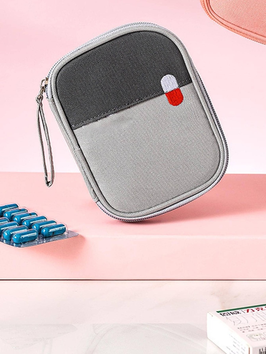 1入組刺繡細節藥收納現代急救箱適用於戶外 - 灰色 - 查看 1