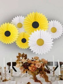 3入組花朵形狀懸挂紙扇 - 黃色 - 查看 1