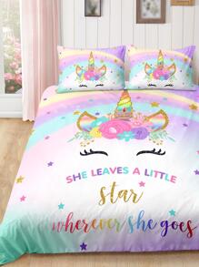 3 piezas/set con slogan & con patrón de unicornio Set colcha Colcha & 2 moderno poliéster Textiles para dormitorio para casa - Multicolor - Ver 5