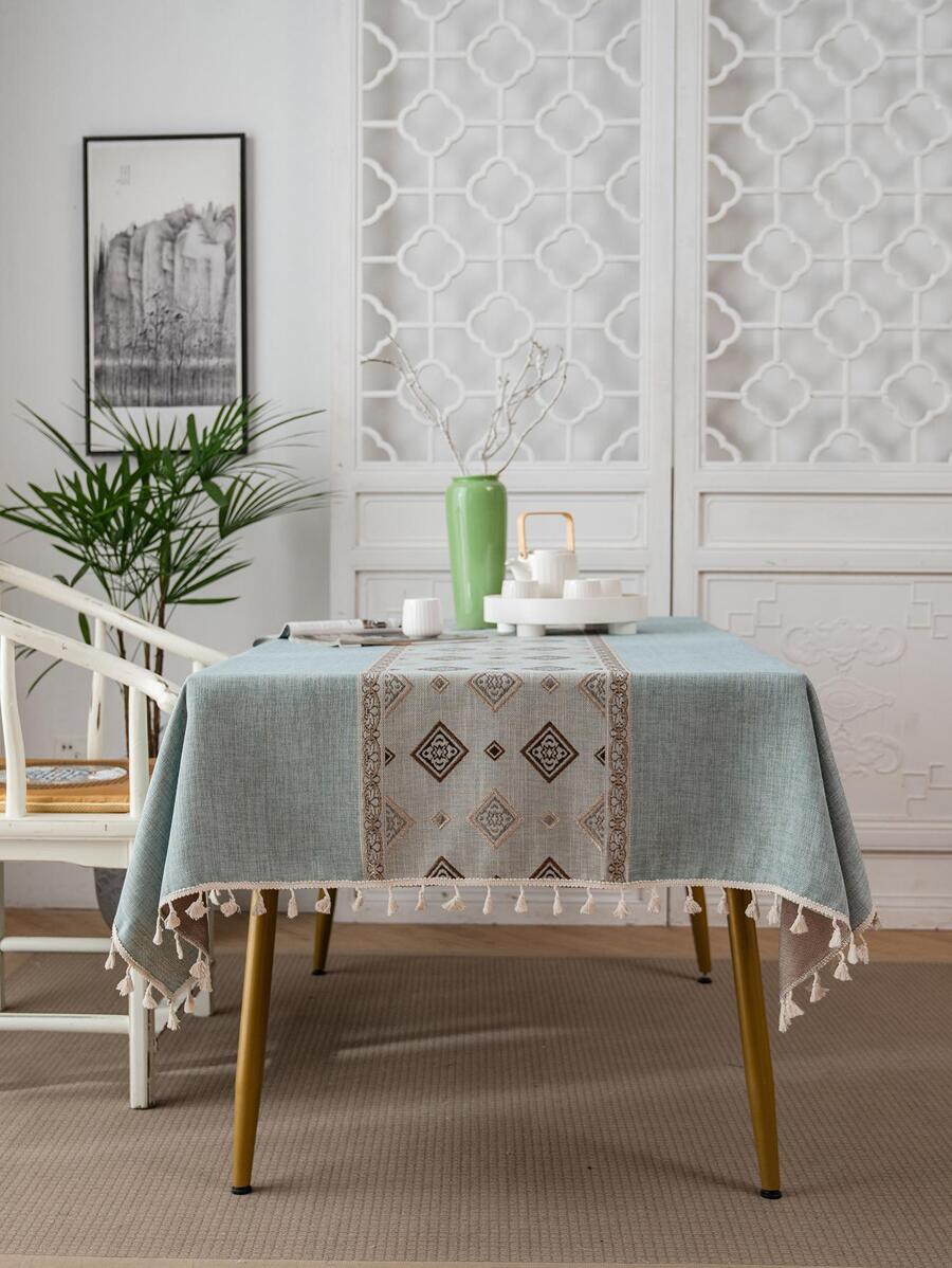 1 Khăn Trải Bàn Dạ Nỉ, Hiện Đại Polyester Tua Rua Trang Trí Hình Chữ Nhật Khăn Trải Bàn Cho Gia Đình - Nhiều màu - Xem 1