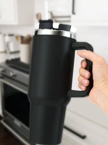 1pc Stainless Steel Insulated Bottle With Straw For Graduation Gift Back To School - Black - View 5