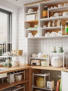 1 peça Suporte de armazenamento de cozinha multifuncional - Branco - Visão 4