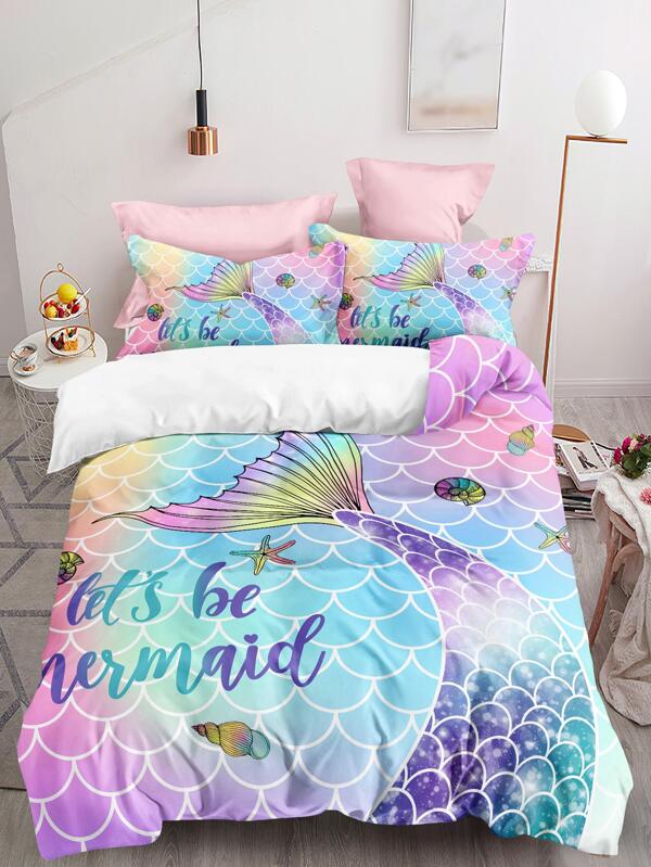 طقم غطاء لحاف بدون حشوة ذيل السمكة نمط