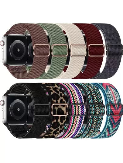 10条装编织弹力尼龙运动单环表带，兼容、、、Versa 2/1、Galaxy Watch 7/6/5/4/3/2/1，尺寸：20mm、22mm、38mm、40mm、41mm、42mm、44mm、45mm、46mm、49mm，男女通用。尼龙弹力表带，兼容 Series 11/10/9/8/7/6/SE/5/4/3/2/1 Ultra/Ultra，是学生返校的理想礼物。