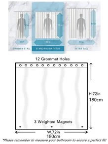 1入組71英寸x71英寸防水北歐浴簾套裝帶12入組掛鉤 - 無色 - 查看 8