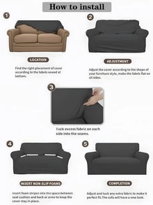 1pc Geometric Pattern Sofa Slipcover & 1pc Cushion Cover Without Filler, Modern Polyester Sofa Cover & Pillow Case For Living Room - Multicolor - View 3