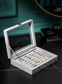 1pc Plain Jewelry Storage Box - Grey - View 2