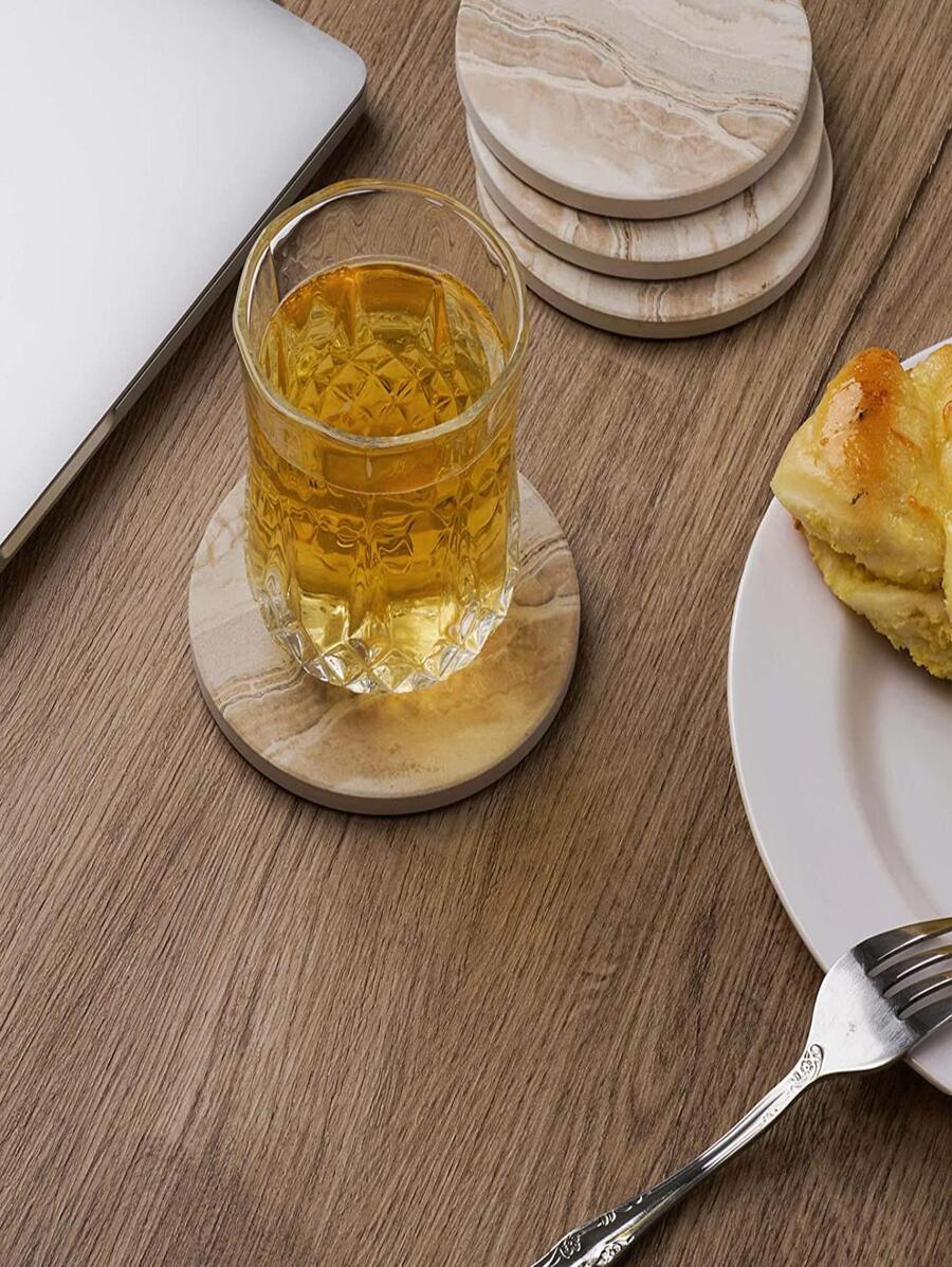 6 Pcs Coasters For Drinks With Holder, Absorbent Drink Coaster Marble