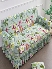 1入組花朵圖案荷葉邊沙發套 - 彩色 - 查看 4