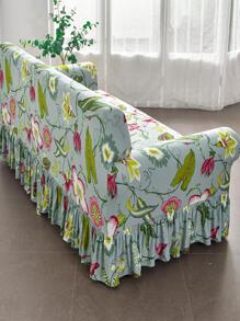 1入組花朵圖案荷葉邊沙發套 - 彩色 - 查看 5