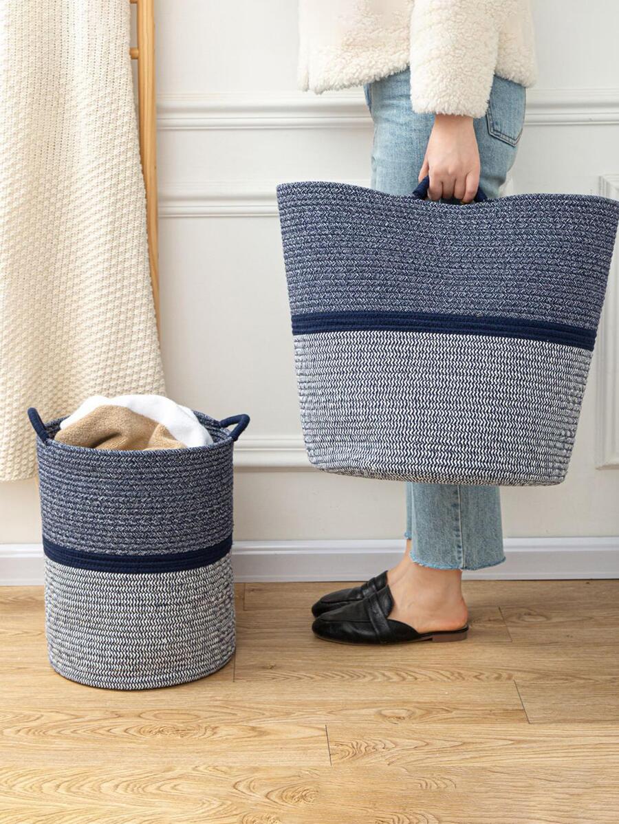 1 pieza Cesto para la ropa de dos tonos plegable - Azul Marino - Ver 1