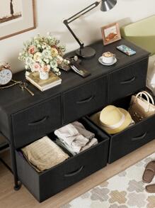 Furmax 1pc Dresser For Bedroom With 5 Drawers, Fabric Storage Drawer Unit, Black - 黑色 - 查看 2