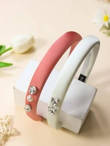 2入組女孩水鑽和人造珍珠裝飾時尚髮箍適用於頭髮裝飾用品