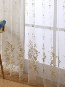 1入組花卉刺繡薄透現代滌綸單片透視窗簾 - 米色 - 查看 9