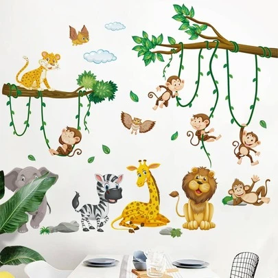 1set PVC Wall Decal, Cartoon Animal Pattern Wall Sticker For Home Wall Decor,Stickers,Wall Decal, Vinyl Decal For Home Decorations,Spring Decoration Items Refresh Your Home,Rama Decoration Stickers Gifts Birthday Graduation