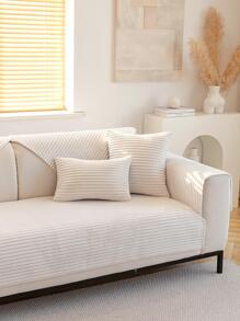 1 chiếc đệm ghế sofa bằng vải nỉ dày, mềm mại và thân thiện với da, phù hợp với mọi mùa, chăn ghế sofa màu trơn chống trượt, tấm bảo vệ ghế sofa bằng vải nhung chống mèo cào ấm áp và thoải mái (bán riêng lẻ) - trắng - Xem 7