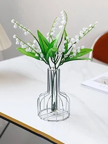 1 Bình hoa kim loại có ống trong suốt, bình không vỡ, trang trí nhà sáng tạo cho tiệc cưới, lễ hội, đồ trang trí Giáng sinh, quà tặng Giáng sinh, trang trí nhà cửa, trang trí Halloween, đồ trang trí Giáng sinh, trang trí nhà bếp - Bạc - Xem 2