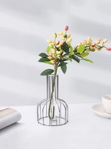 1 Bình hoa kim loại có ống trong suốt, bình không vỡ, trang trí nhà sáng tạo cho tiệc cưới, lễ hội, đồ trang trí Giáng sinh, quà tặng Giáng sinh, trang trí nhà cửa, trang trí Halloween, đồ trang trí Giáng sinh, trang trí nhà bếp - Bạc - Xem 8