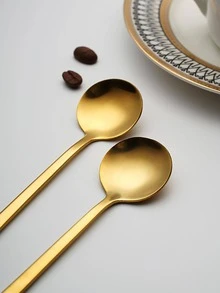 1支金色咖啡匙茶匙不銹鋼濃咖啡匙湯匙,適用於咖啡糖湯冰淇淋甜點蛋糕器具 - 金色 - 查看 5