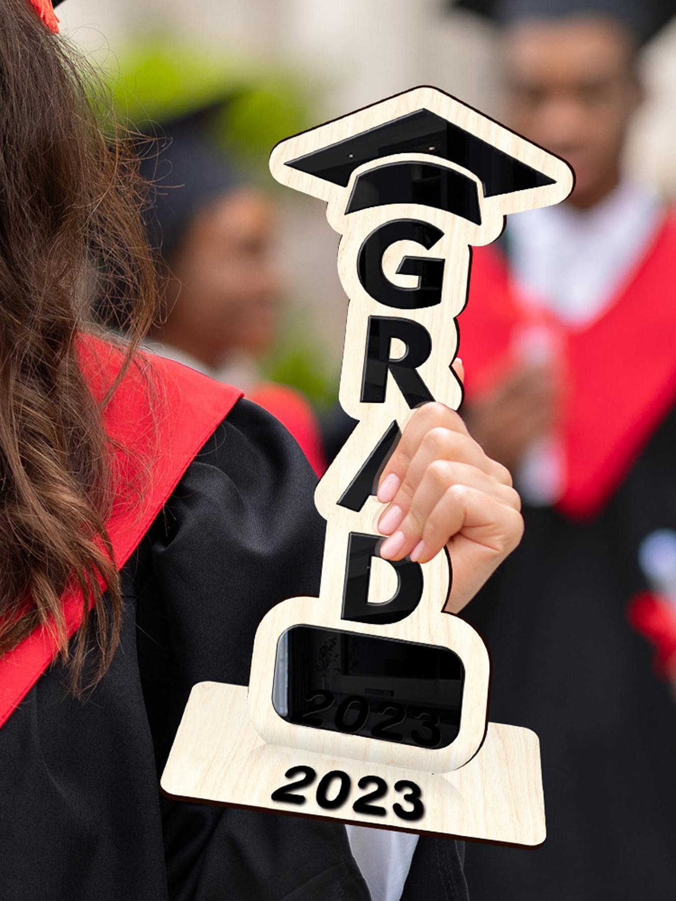 1pc Graduation Hat And Letter Design Decoration Craft, Wooden Desktop Ornament, For Graduation Party