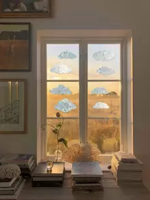 Set de 8 pegatinas de privacidad para ventanas con estampado de nubes, pegatinas de PVC modernas para privacidad de ventanas para el hogar, pegatinas, vinilos decorativos para decoración del hogar, artículos de decoración de primavera para refrescar tu hogar, pegatinas de decoración de festivales, regalos de cumpleaños y graduación - Multicolor - Ver 6