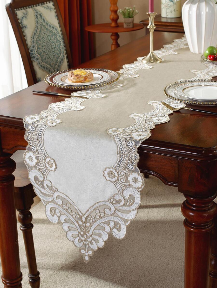 1 pieza Camino de mesa con bordado de flor mesa moderno poliéster rectángulo para mesa - Multicolor - Ver 1