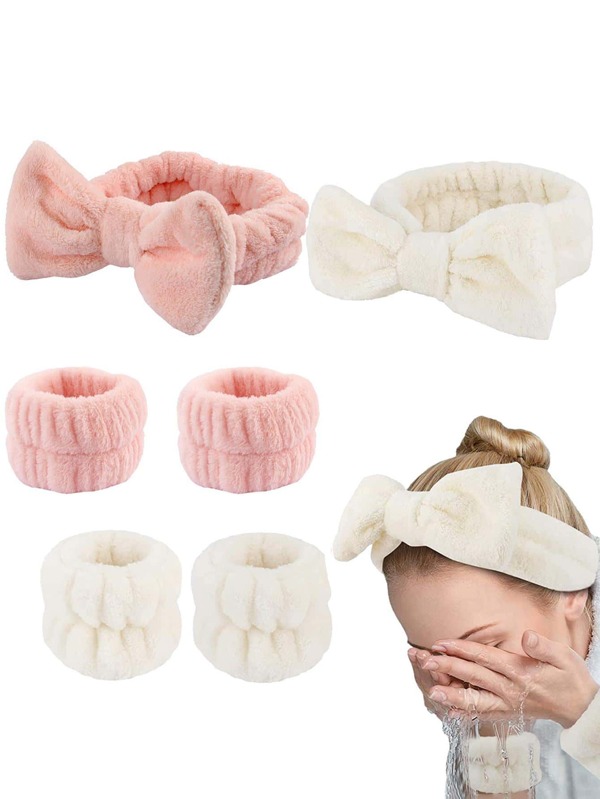 3pcs Bow Decor Bath Headband & Wristband Set SHEIN USA