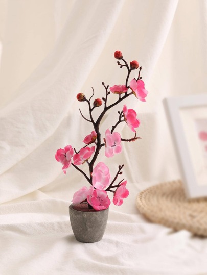 1pc Artificial Potted Flower, Plastic Small Faux Potted Peach Blossom For Home Decor, Fake Plants, Fall Decor, Room, Desk, Garden Decor, Room Decoration Stuff, Valentine Day, Gifts Birthday Graduation Back To School School Supplies