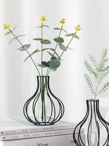 1入組極簡花極簡黑色鏤空設計鐵花瓶裝飾用品 - 黑色 - 查看 3