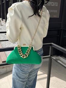 Green Square Bag Solid Colour Chain Strap Kiss Lock - Green - View 3