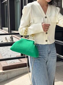 Green Square Bag Solid Colour Chain Strap Kiss Lock - Green - View 4