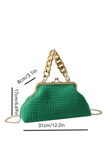 Green Square Bag Solid Colour Chain Strap Kiss Lock - Green - View 5