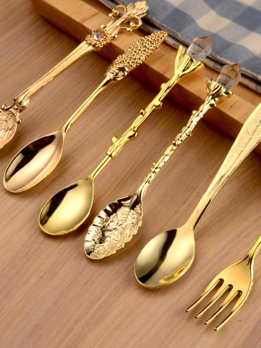 6pcs/set Zinc Alloy Vintage European Palace Style Coffee Spoon Tea