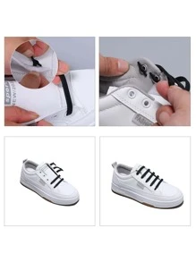 16入組/套矽膠鞋帶適合日常生活極簡素色鞋帶 - 黑色 - 查看 2