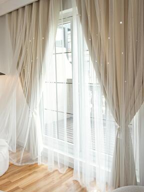 1 peça Cortina Vazada de Poliéster e Renda com Dupla Camada em Forma de Estrela Oca, Cortina de Blackout para Escurecimento do Quarto, Estilo de Princesa Fofa Perfeito para Festivais