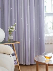 1入組鏤空星形滌綸蕾絲雙層臥室遮光窗簾，節日使用，可愛獨特公主風格，紫色 - 紫色 - 查看 4