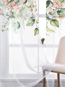 1 Pieza Cortina Transparente Con Decoración Floral Y Estampado De Rosas - Multicolor - Ver 3