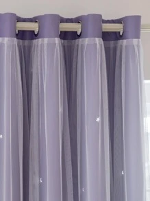 1入組鏤空星形滌綸蕾絲雙層臥室遮光窗簾，節日使用，可愛獨特公主風格，紫色 - 紫色 - 查看 6