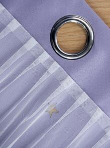 1入組鏤空星形滌綸蕾絲雙層臥室遮光窗簾，節日使用，可愛獨特公主風格，紫色 - 紫色 - 查看 7