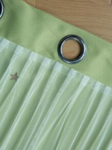 1 pieza Cortina doble de poliéster con diseño de estrellas huecas y encaje, con forro opaco, para dormitorio. Tratamiento de ventana lindo estilo princesa, adecuado para festivales - Verde - Ver 9