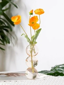 1pc Glass Flower Vase, Modern Geometric Design Vase For Home - Gold - View 3