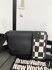 Men's Business Style Minimalist Letter Print Crossbody Bag With Flap Leather Business Casual Shoulder Bag Side Bag Sling Bag For Travel Vacation School Holiday Sport Waterproof Lightweight Dorm University Sling Bag Side Bag Tote Bag Retro Bag Black Bag Holiday Essentials Bag Camping Sling Bag Back To School Vintage Bags Gift Bag Pack Spring Sling Bag Mini Bag Small Bag Side Bags For Men Small Bag For Men Body Bag For Men Pouch Waterproof Backpack Valentine'S Day - Black - View 4