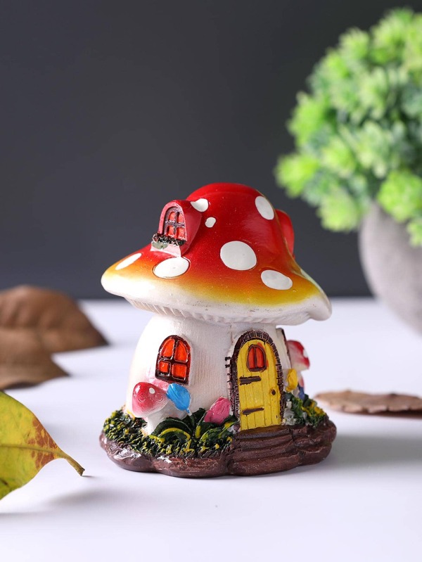 1pc Polyresin Garden Ornament, Creative Mushroom House Design Garden