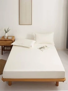 3入組固色床單套裝（1件床墊套和2件枕套），極簡風格床單套裝，適用於家居使用 - 白色 - 查看 4