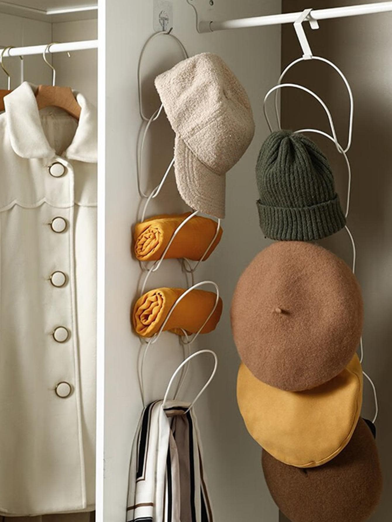5入組/套鐵質帽架現代主義免打孔家居帽收納架 - 白色 - 查看 1