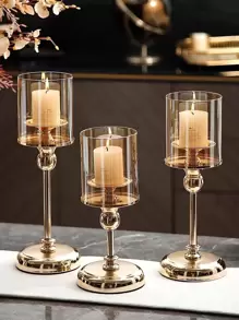 1入組玻璃造型燭台家居裝飾用極簡主義鐵藝燭台
